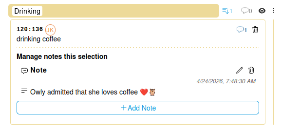 notes in selections