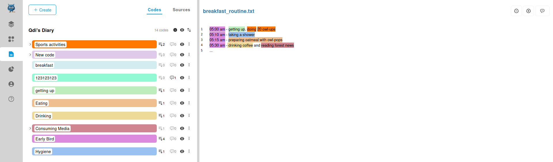 Overview of the coding page
